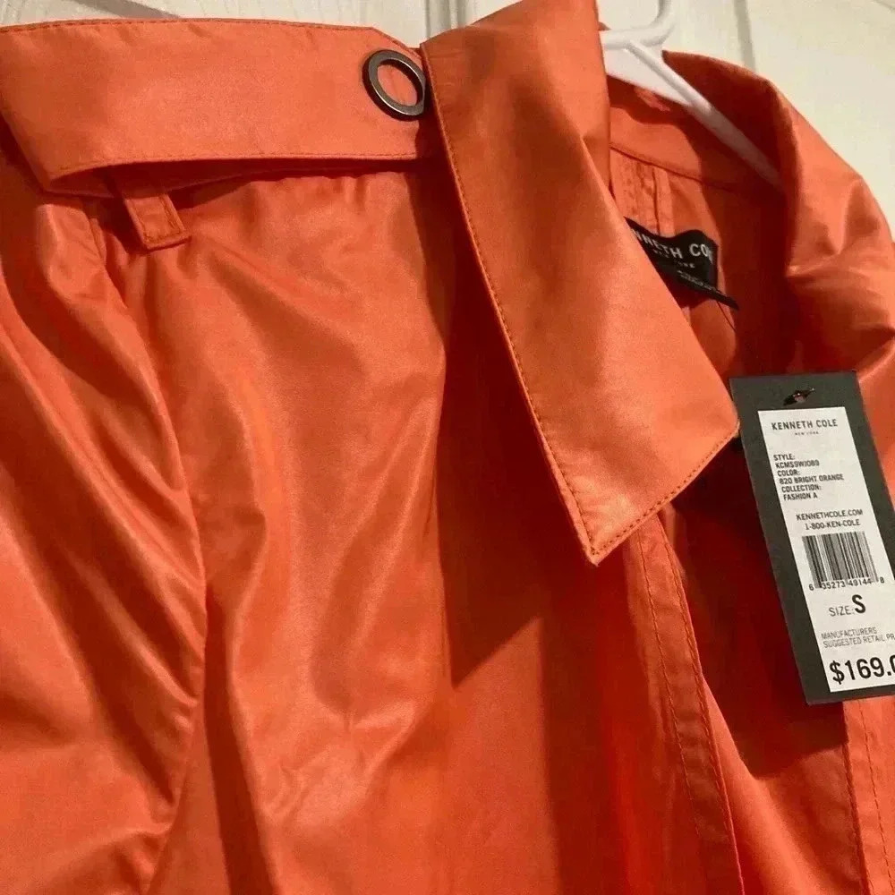 New Kenneth Cole New York Women’s Orange Raincoat with Belt Sz. Small NWT - Picture 11 of 13